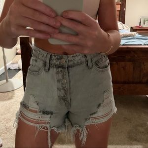 Washed black Buckle jean shorts